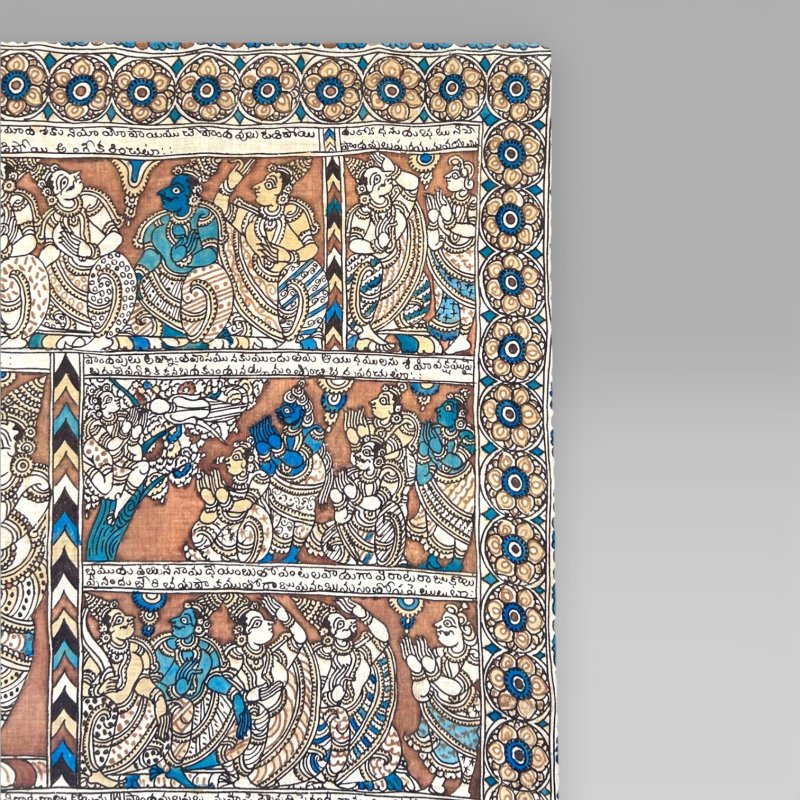 Antique Large Indian Kalamkari Temple Painting Hindu Story Textile Wall Art (2) - Image 6